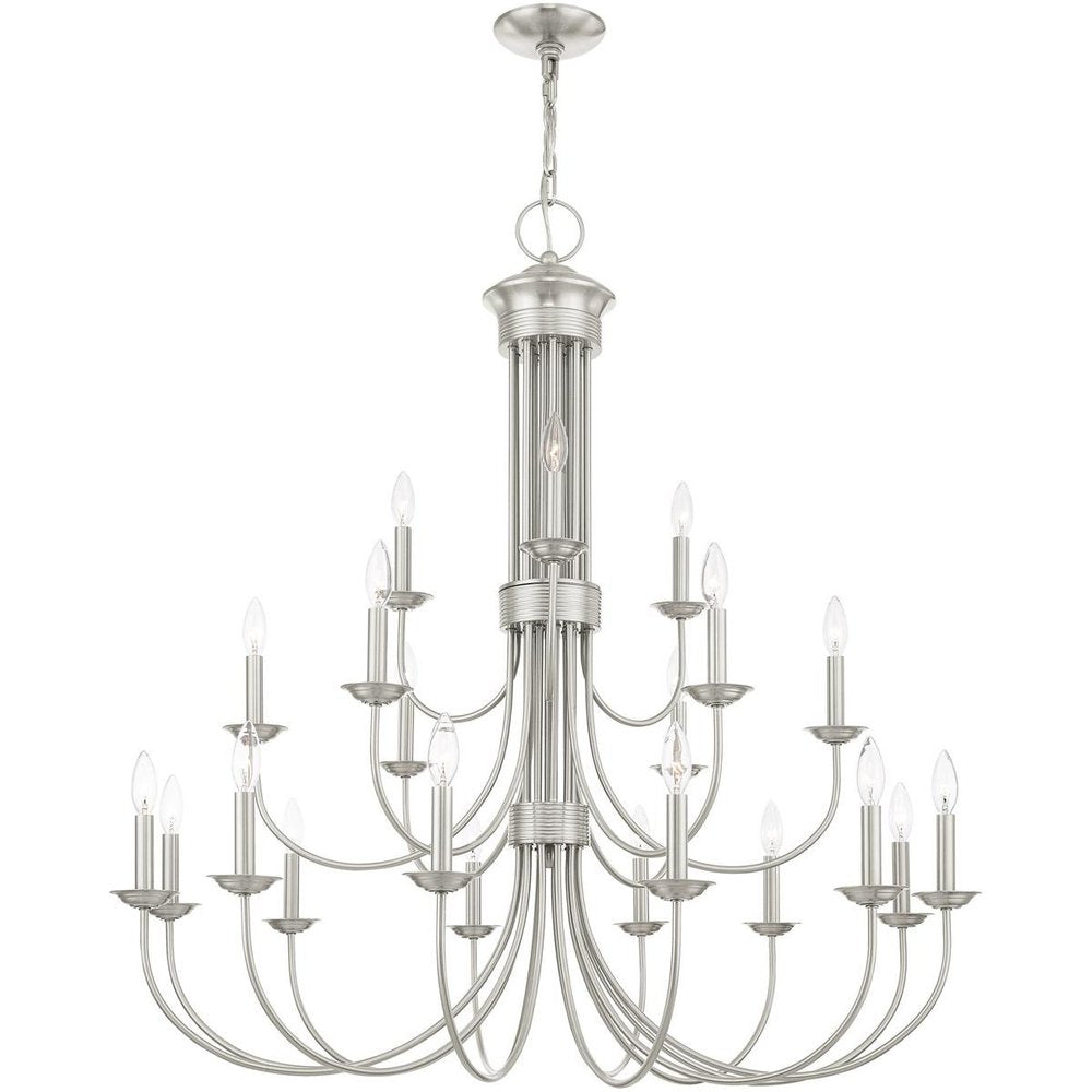 Nickel Multi Light Metal Dimmable Chandelier With Shades