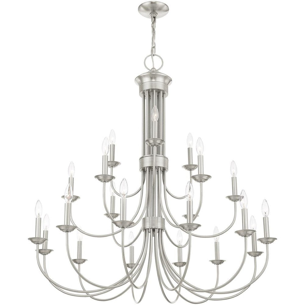 Nickel Multi Light Metal Dimmable Chandelier With Shades