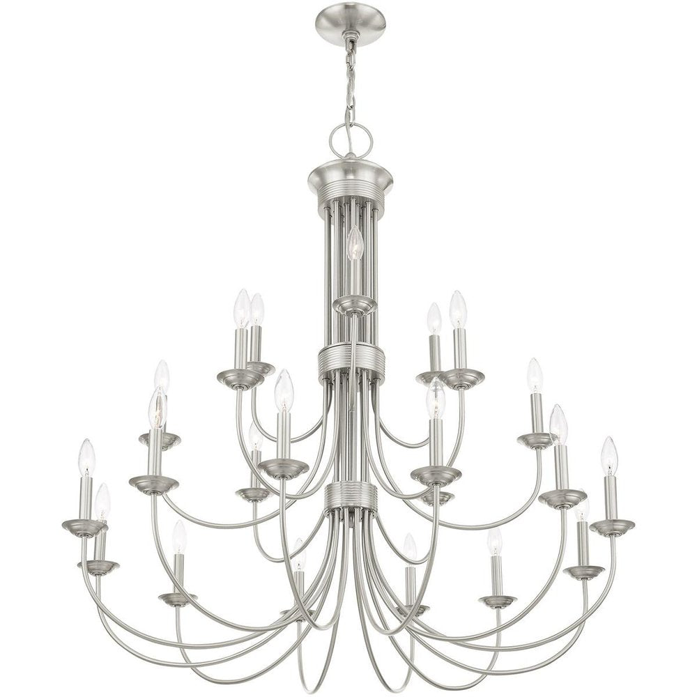 Nickel Multi Light Metal Dimmable Chandelier With Shades