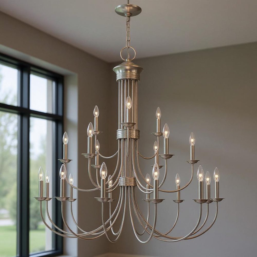 Nickel Multi Light Metal Dimmable Chandelier With Shades