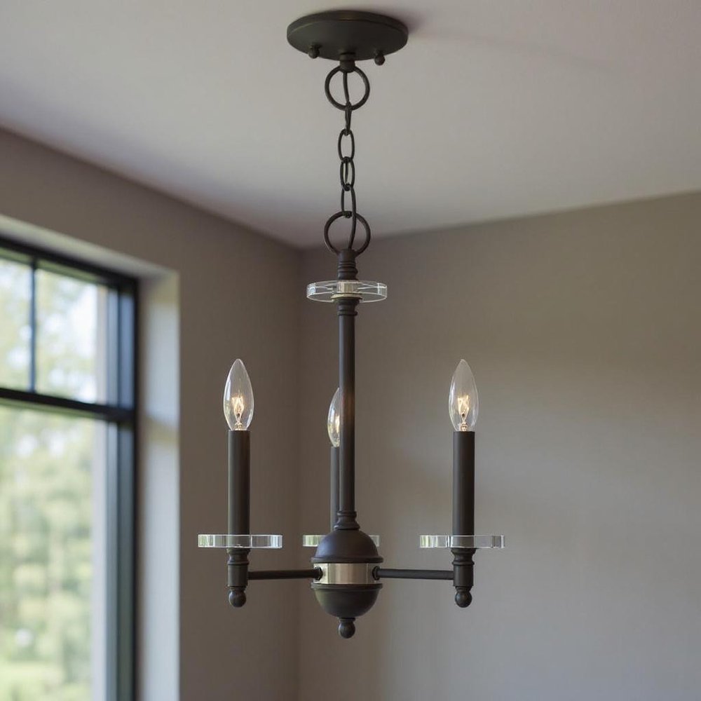 Bronze Three Light Metal Dimmable Chandelier With Shades
