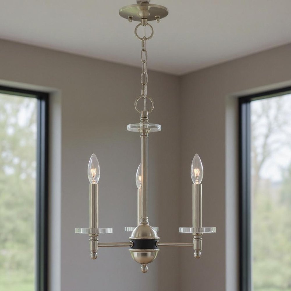 Nickel Three Light Metal Dimmable Chandelier With Shades