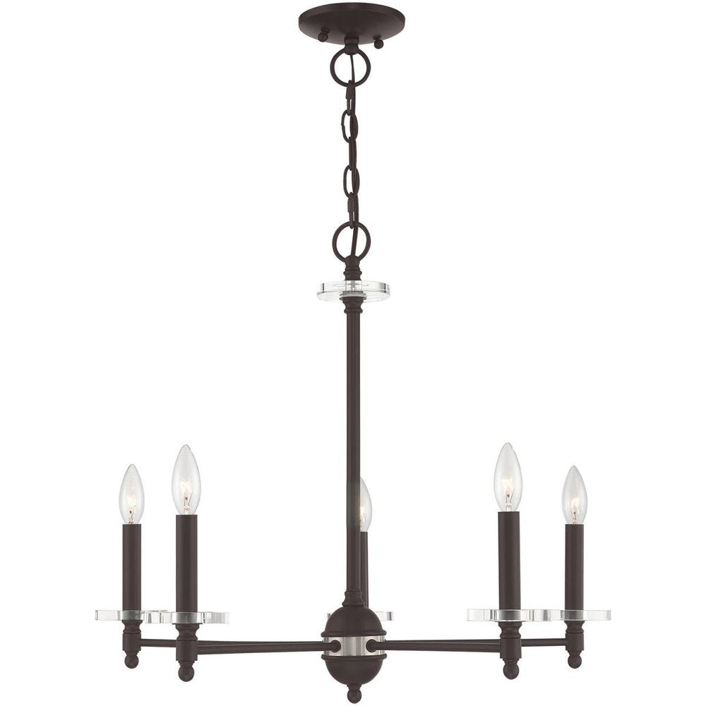 Bronze Five Light Metal Dimmable Chandelier With Shades