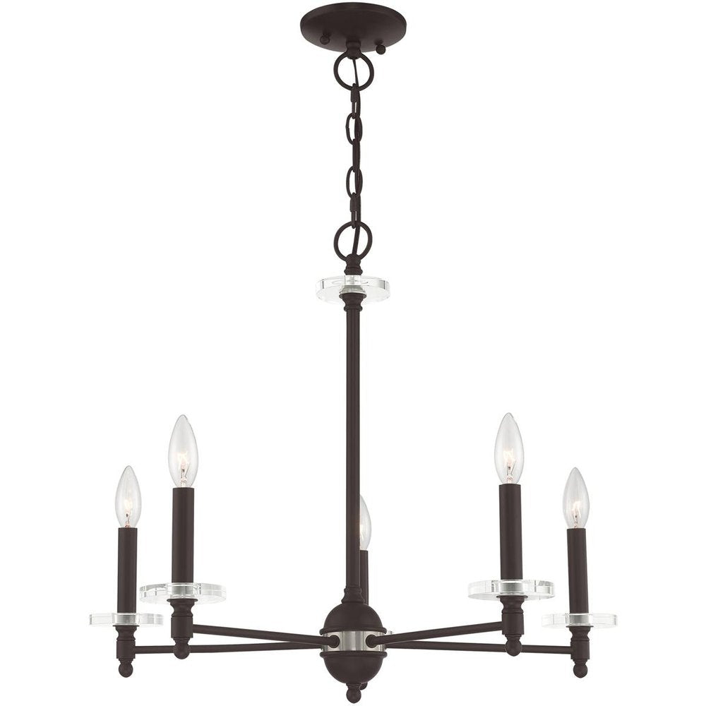 Bronze Five Light Dimmable Chandelier With Shades