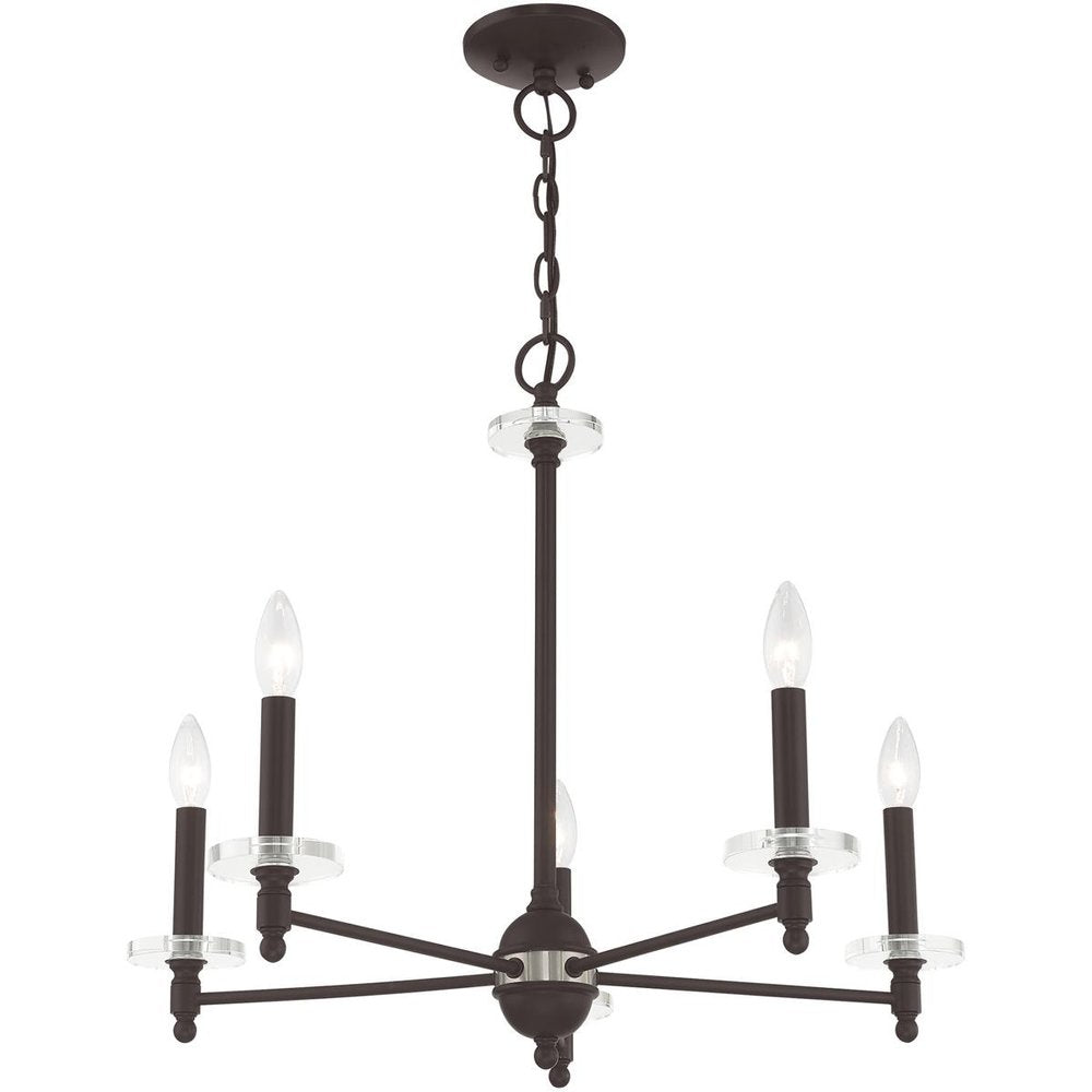 Bronze Five Light Metal Dimmable Chandelier With Shades