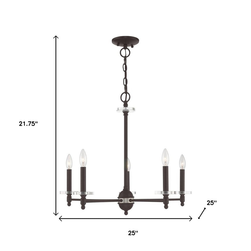 Bronze Five Light Metal Dimmable Chandelier With Shades
