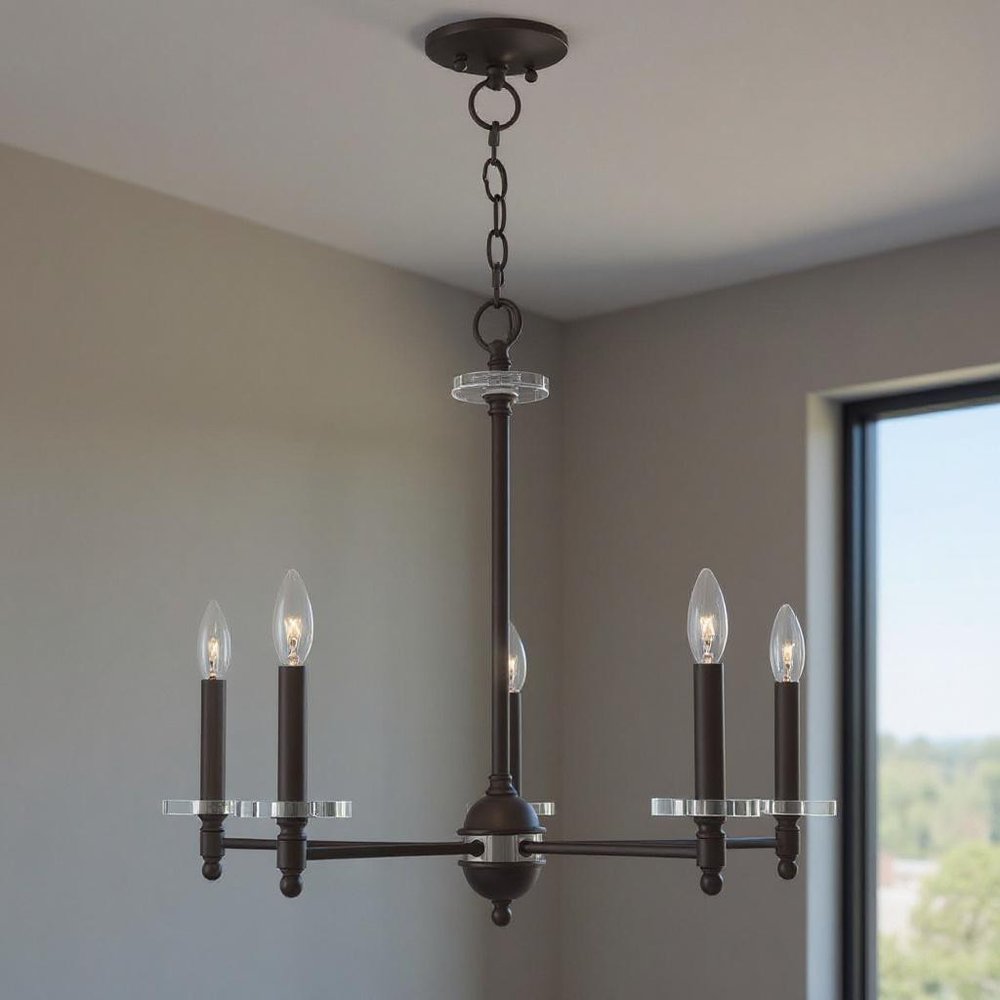 Bronze Five Light Metal Dimmable Chandelier With Shades