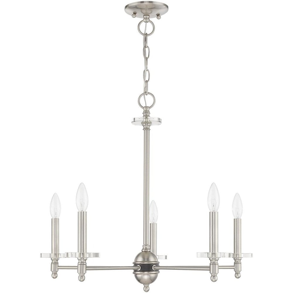 Nickel Five Light Metal Dimmable Chandelier With Shades
