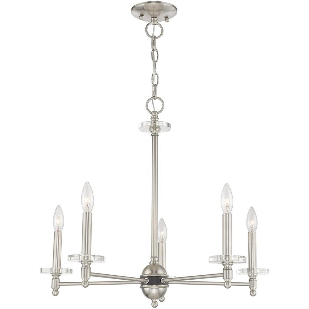 Nickel Five Light Metal Dimmable Chandelier With Shades