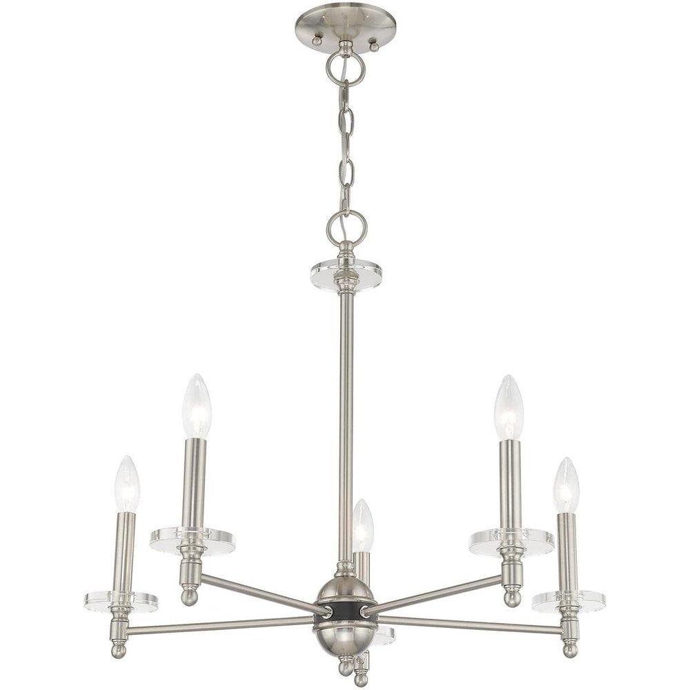 Nickel Five Light Metal Dimmable Chandelier With Shades