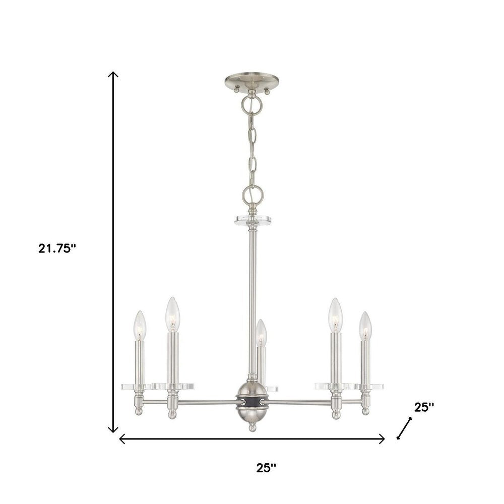 Nickel Five Light Metal Dimmable Chandelier With Shades
