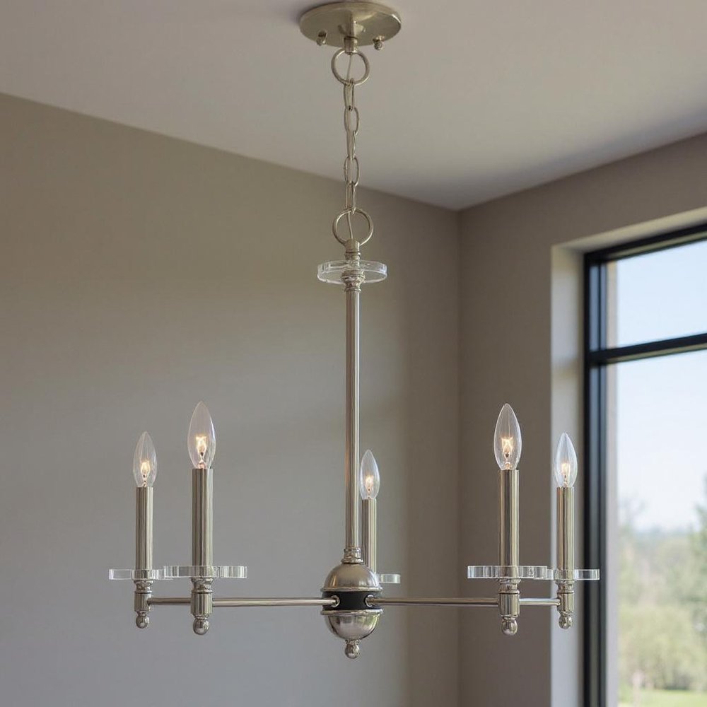 Nickel Five Light Metal Dimmable Chandelier With Shades