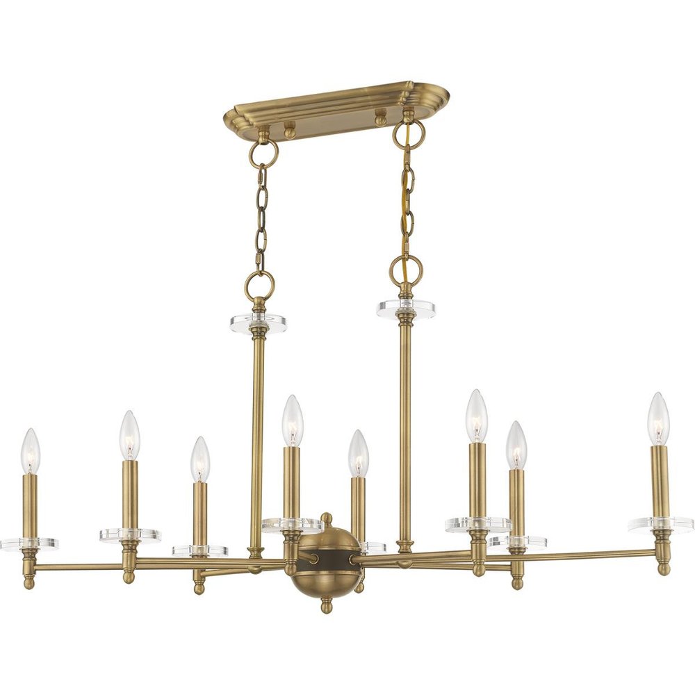 Antiqued Brass Eight Light Metal Dimmable Chandelier With Shades