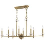 Antiqued Brass Eight Light Metal Dimmable Chandelier With Shades