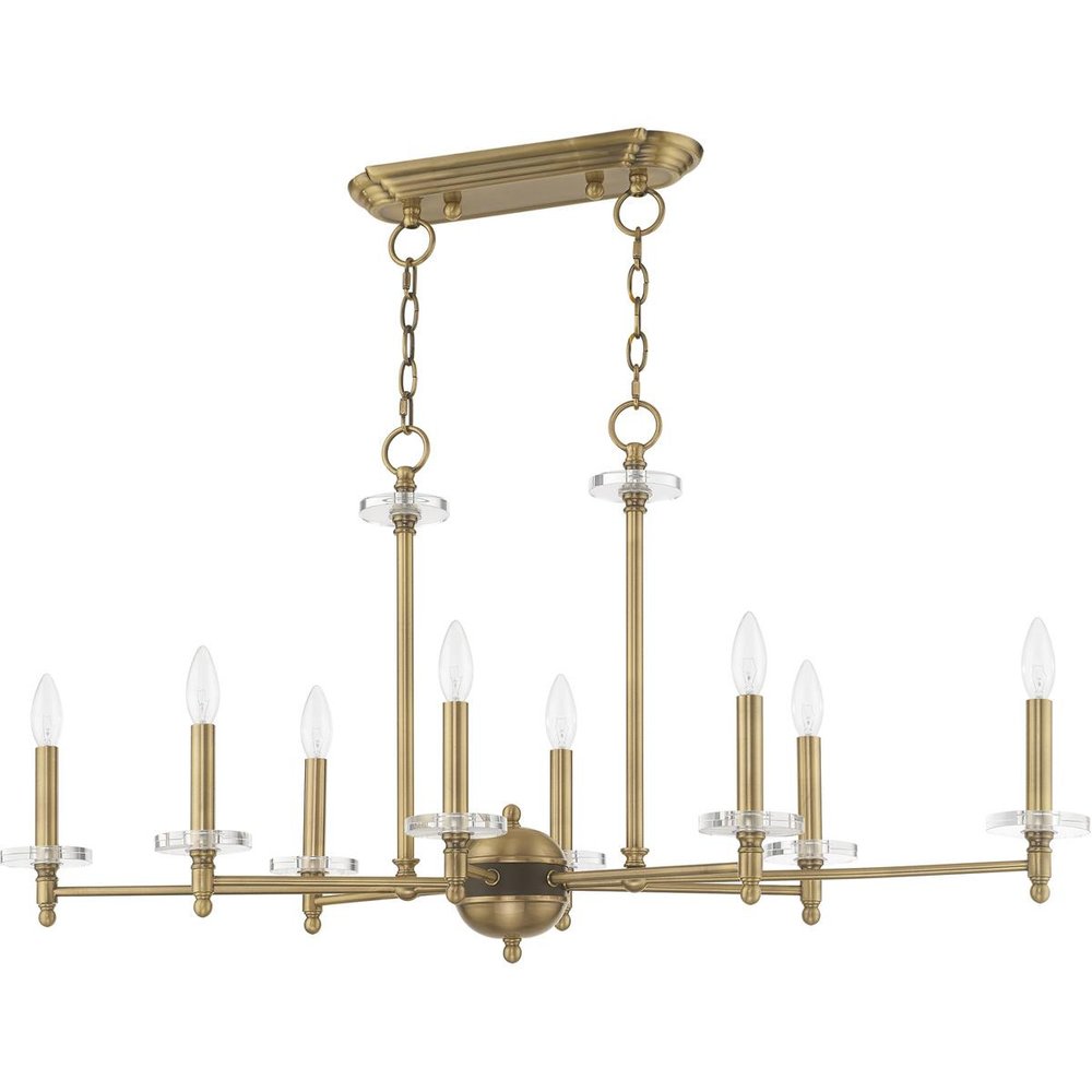 Antiqued Brass Eight Light Metal Dimmable Chandelier With Shades