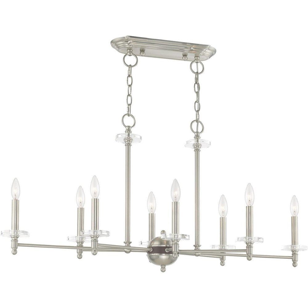 Nickel Eight Light Metal Dimmable Chandelier With Shades