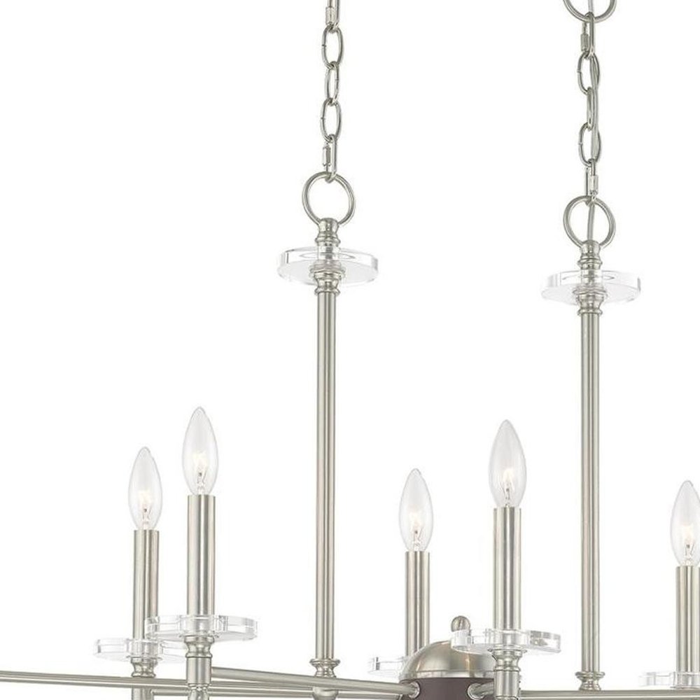Nickel Eight Light Metal Dimmable Chandelier With Shades