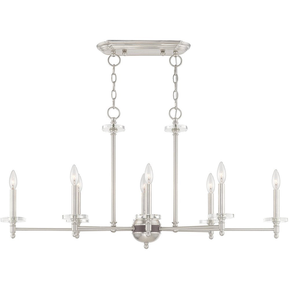Nickel Eight Light Metal Dimmable Chandelier With Shades