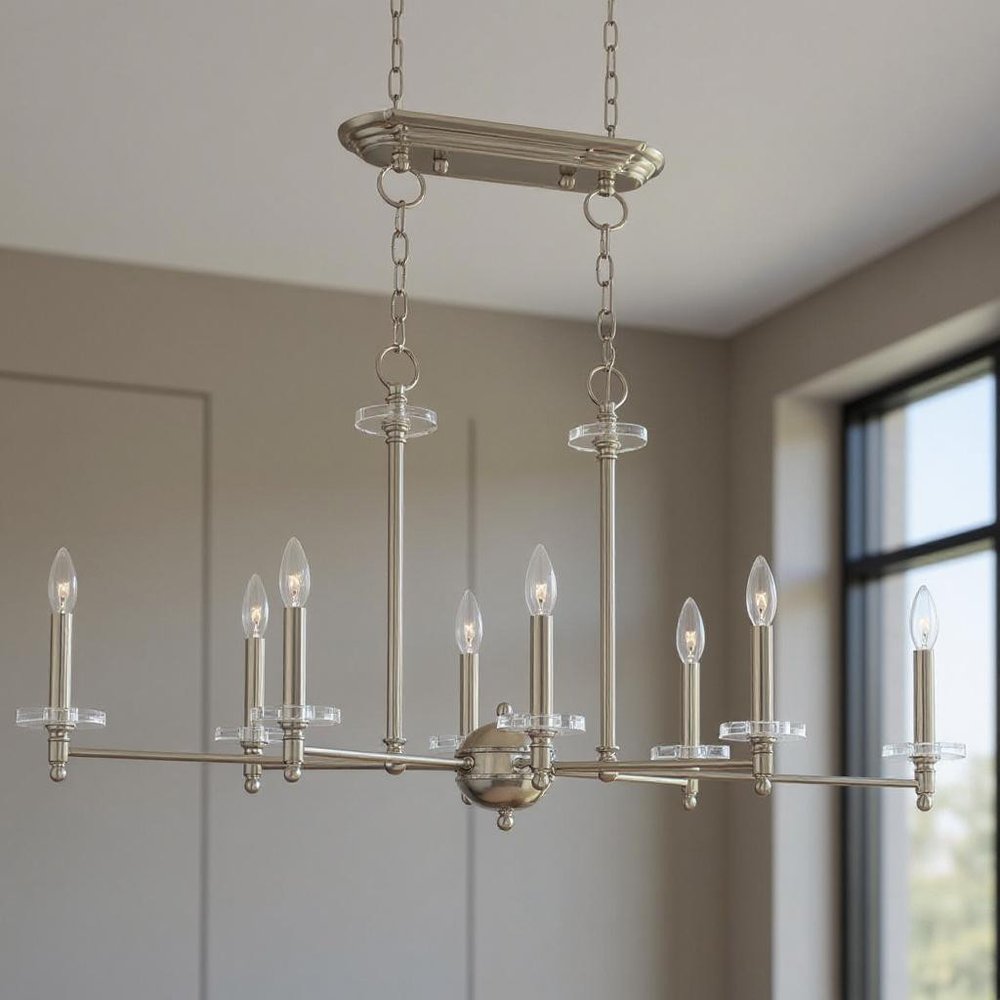 Nickel Eight Light Metal Dimmable Chandelier With Shades