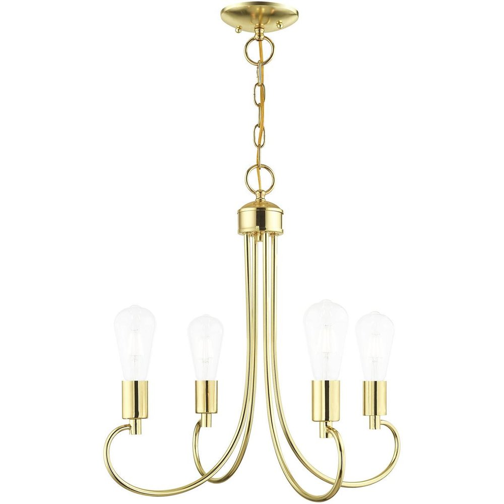 Brass Four Light Metal Dimmable Chandelier With Shades