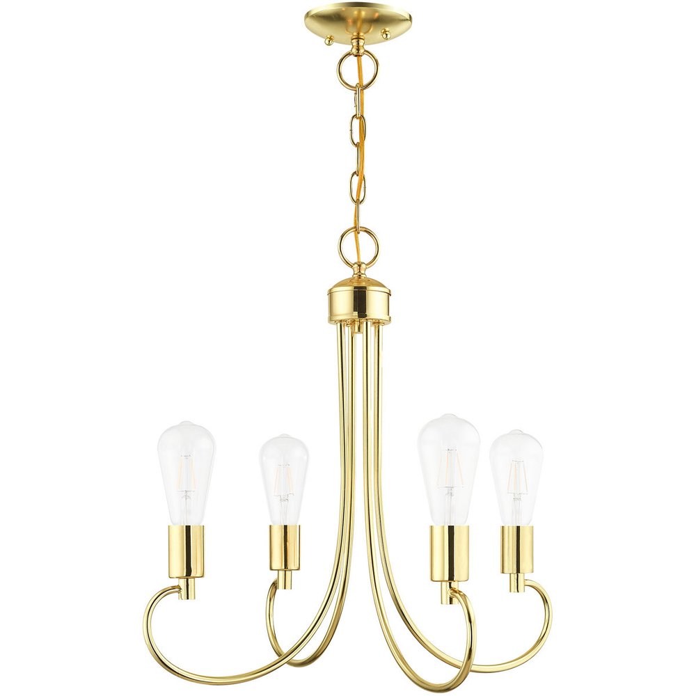 Brass Four Light Metal Dimmable Chandelier With Shades
