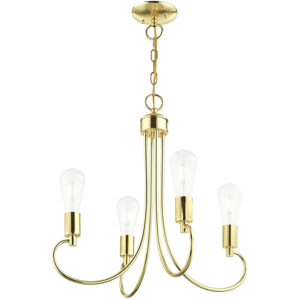 Brass Four Light Metal Dimmable Chandelier With Shades