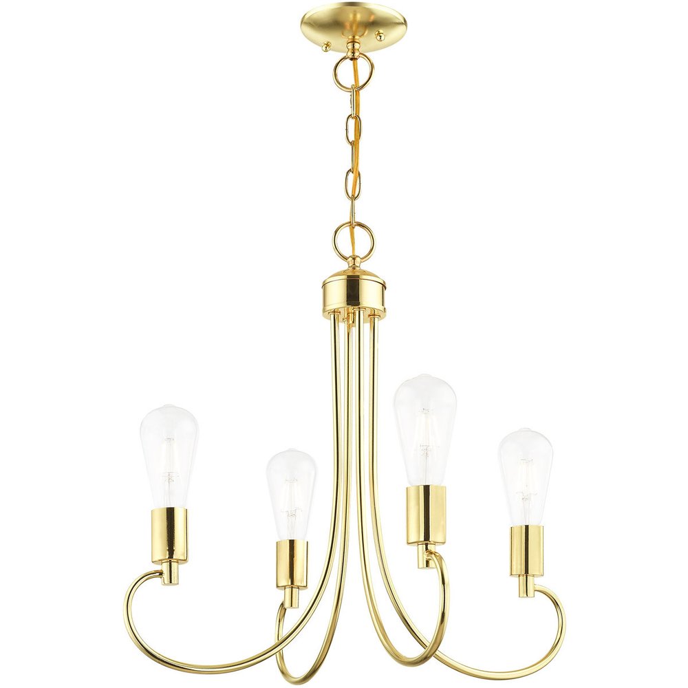 Brass Four Light Metal Dimmable Chandelier With Shades
