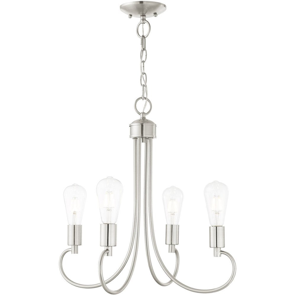 Nickel Four Light Metal Dimmable Chandelier With Shades
