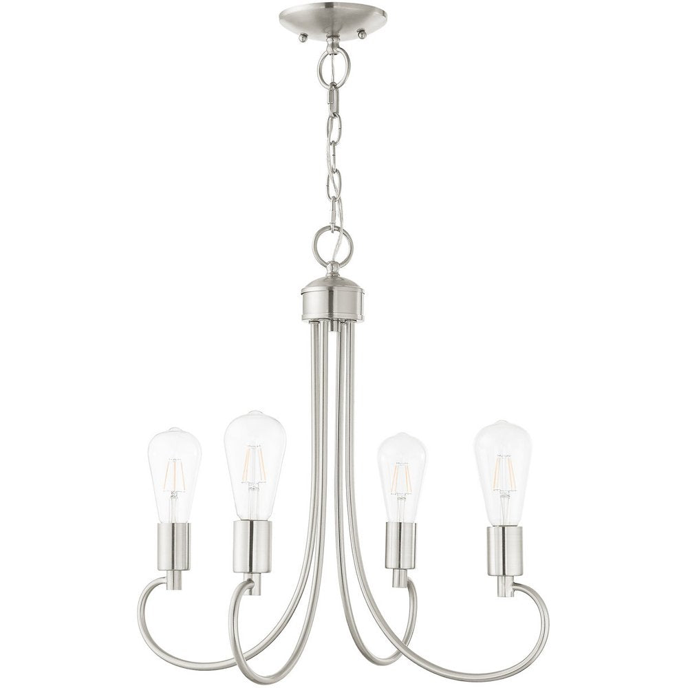 Nickel Four Light Metal Dimmable Chandelier With Shades