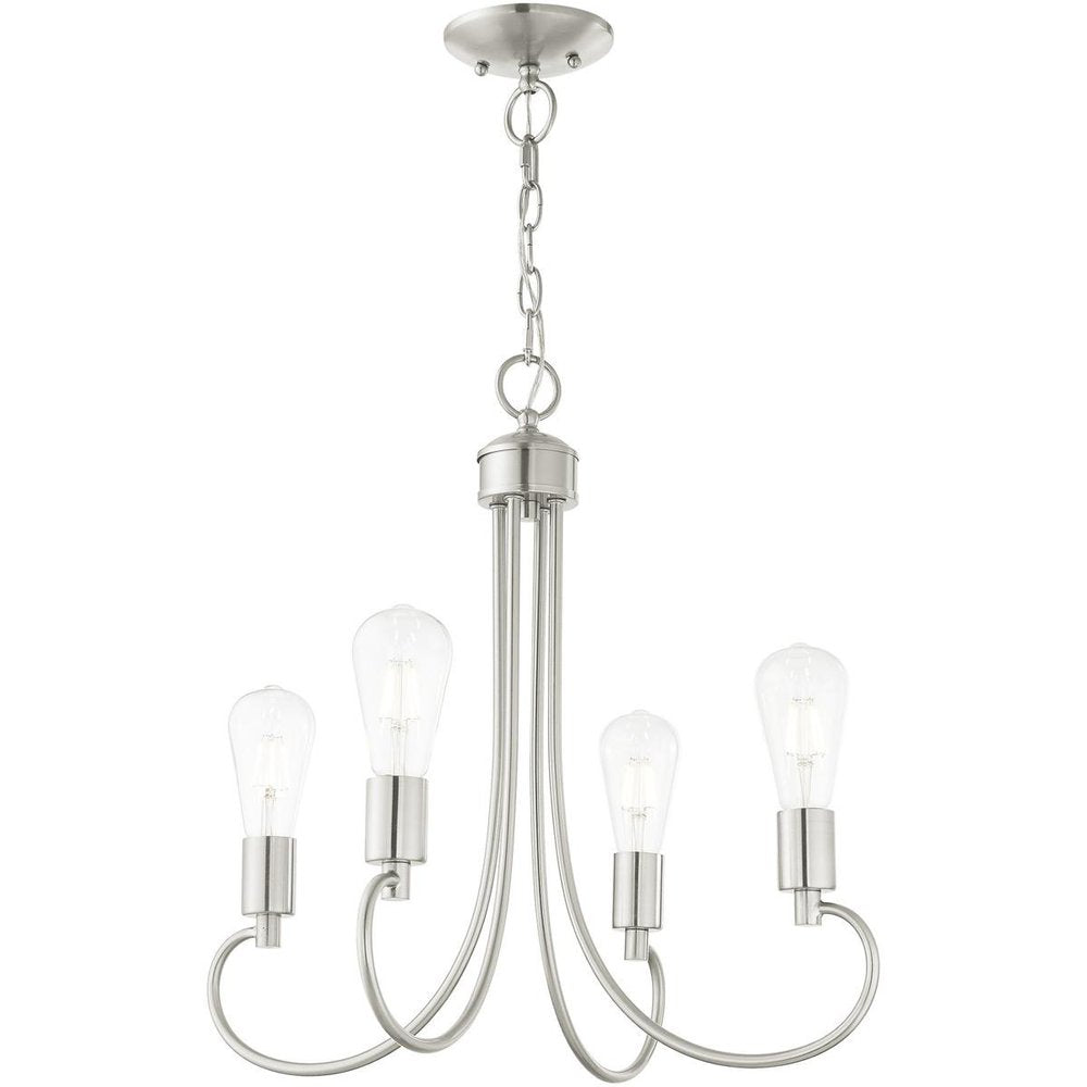 Nickel Four Light Metal Dimmable Chandelier With Shades