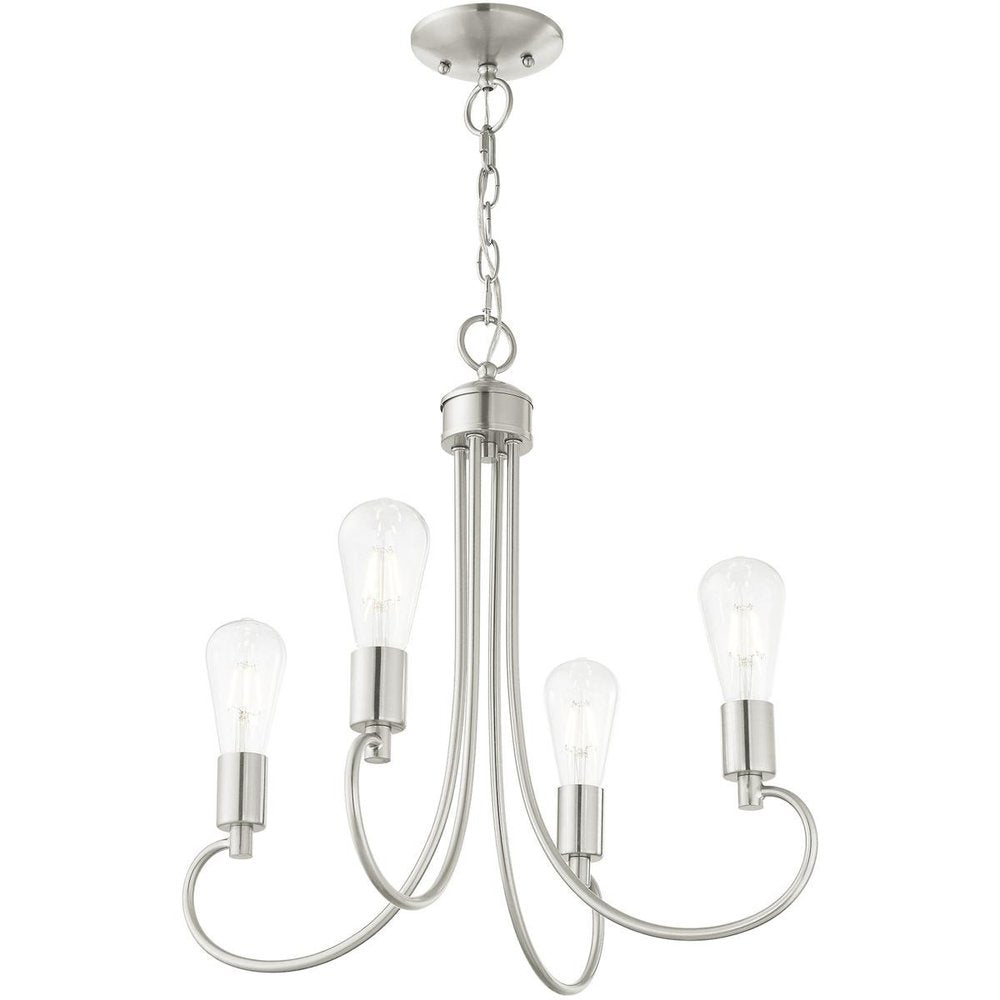 Nickel Four Light Metal Dimmable Chandelier With Shades
