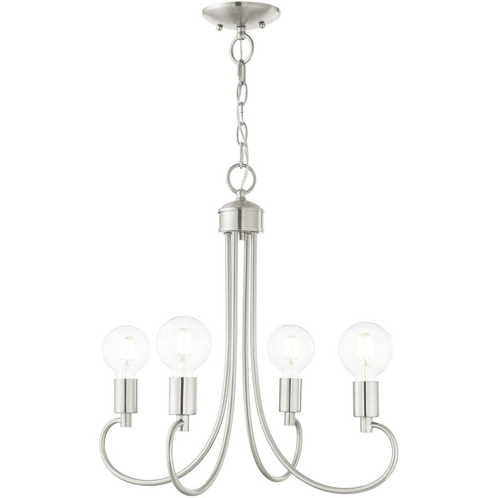 Nickel Four Light Metal Dimmable Chandelier With Shades