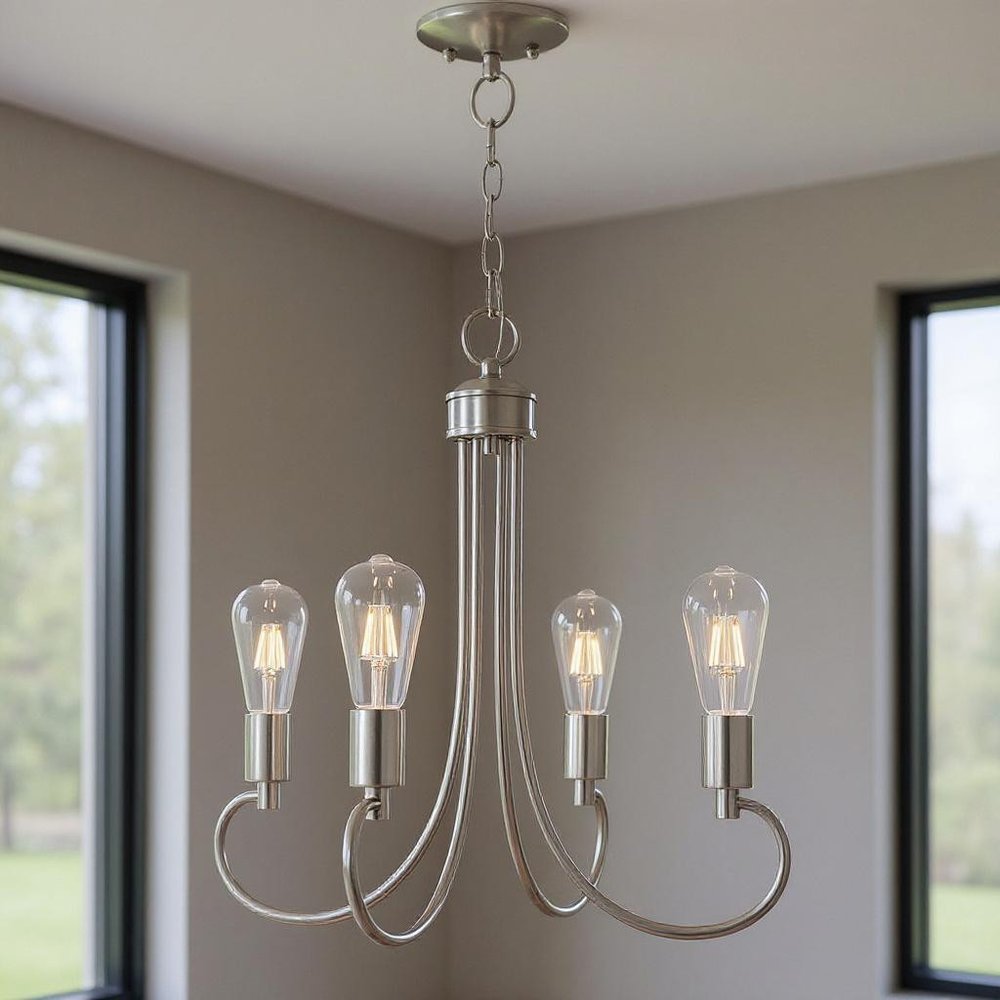 Nickel Four Light Metal Dimmable Chandelier With Shades
