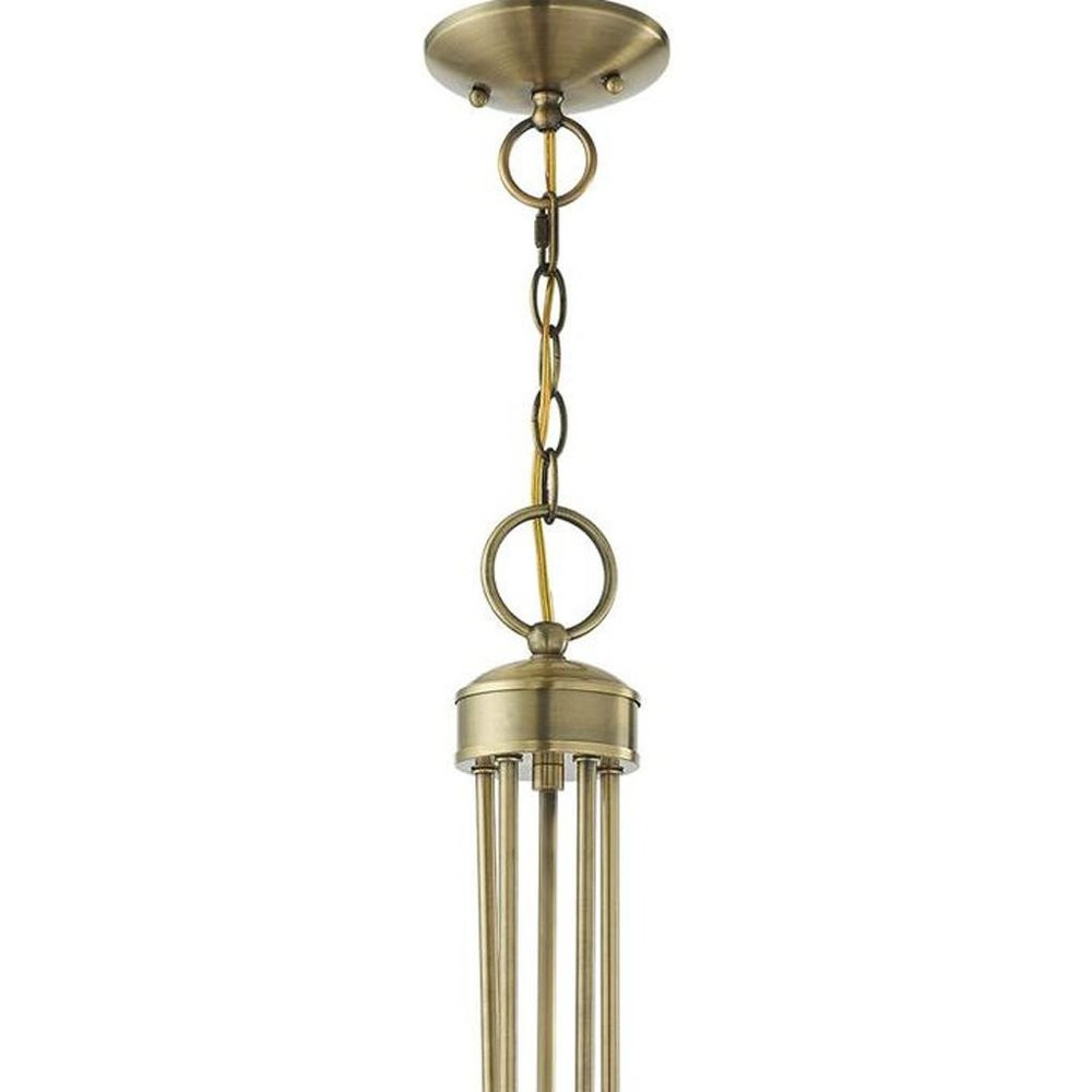 Antiqued Brass Five Light Metal Dimmable Chandelier With Shades