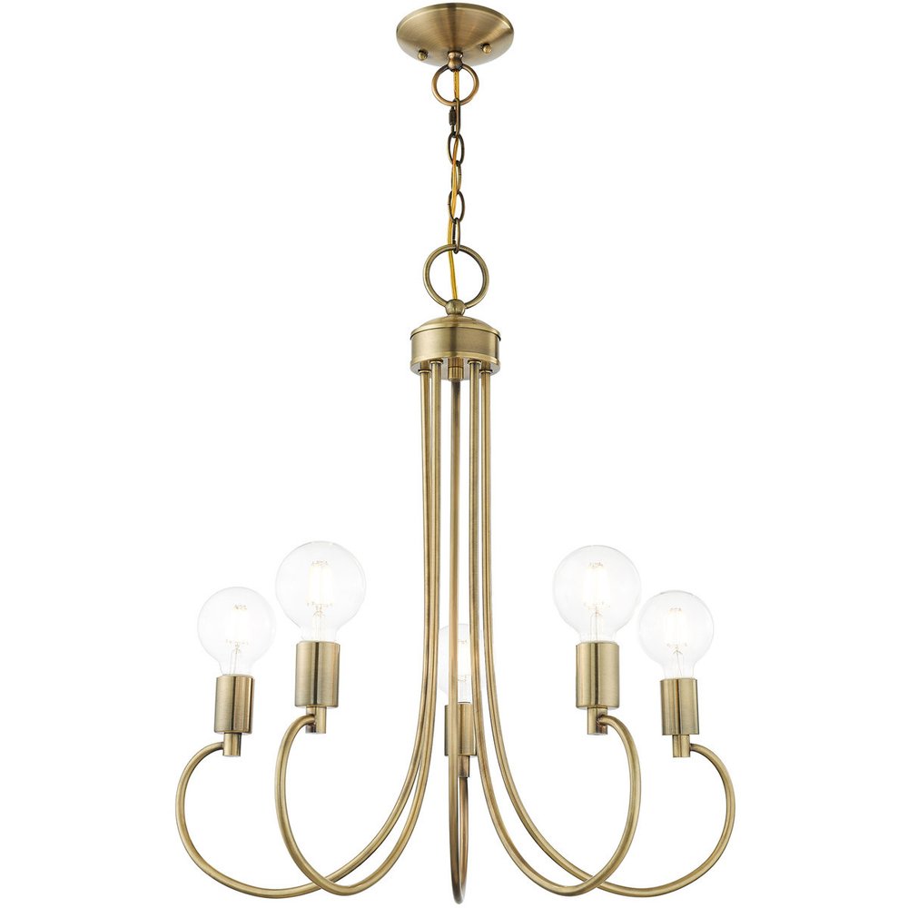 Antiqued Brass Five Light Metal Dimmable Chandelier With Shades