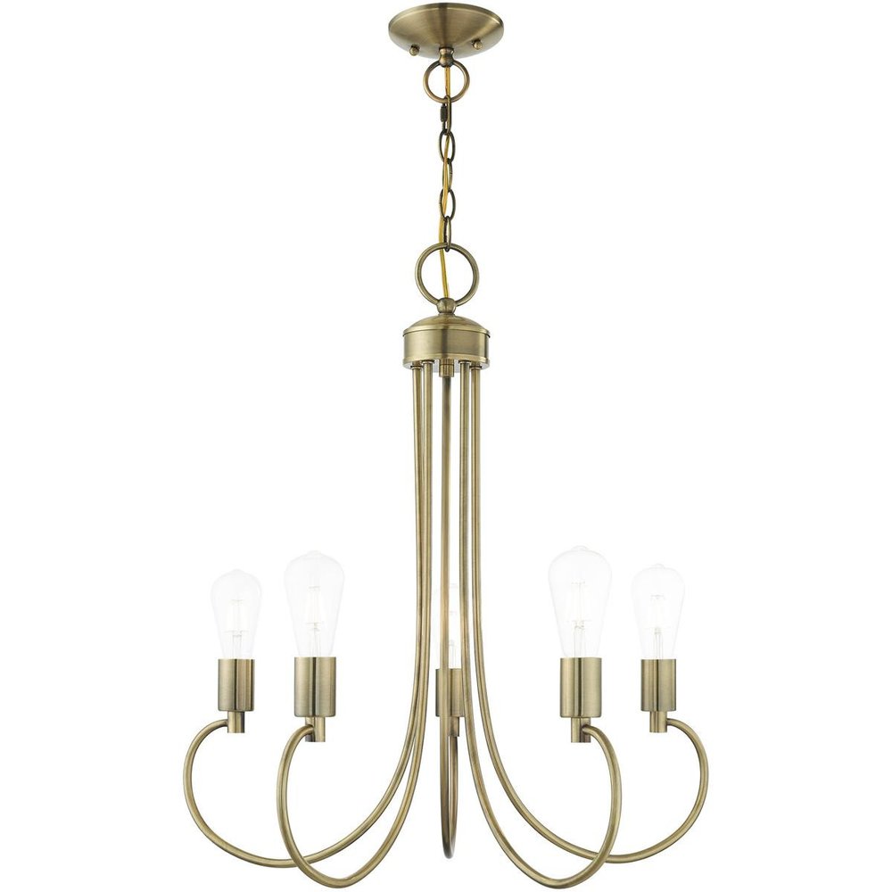 Antiqued Brass Five Light Metal Dimmable Chandelier With Shades