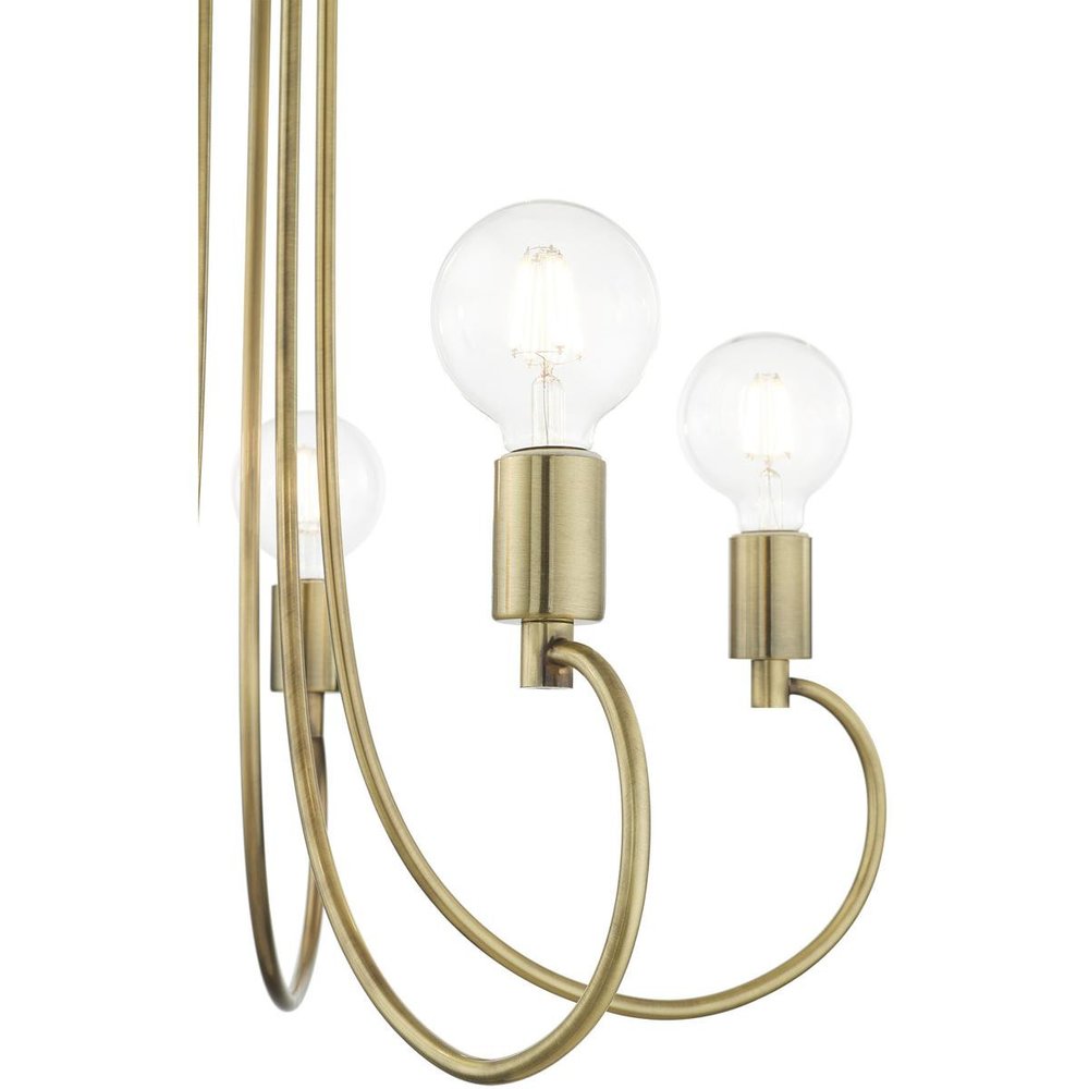 Antiqued Brass Five Light Metal Dimmable Chandelier With Shades