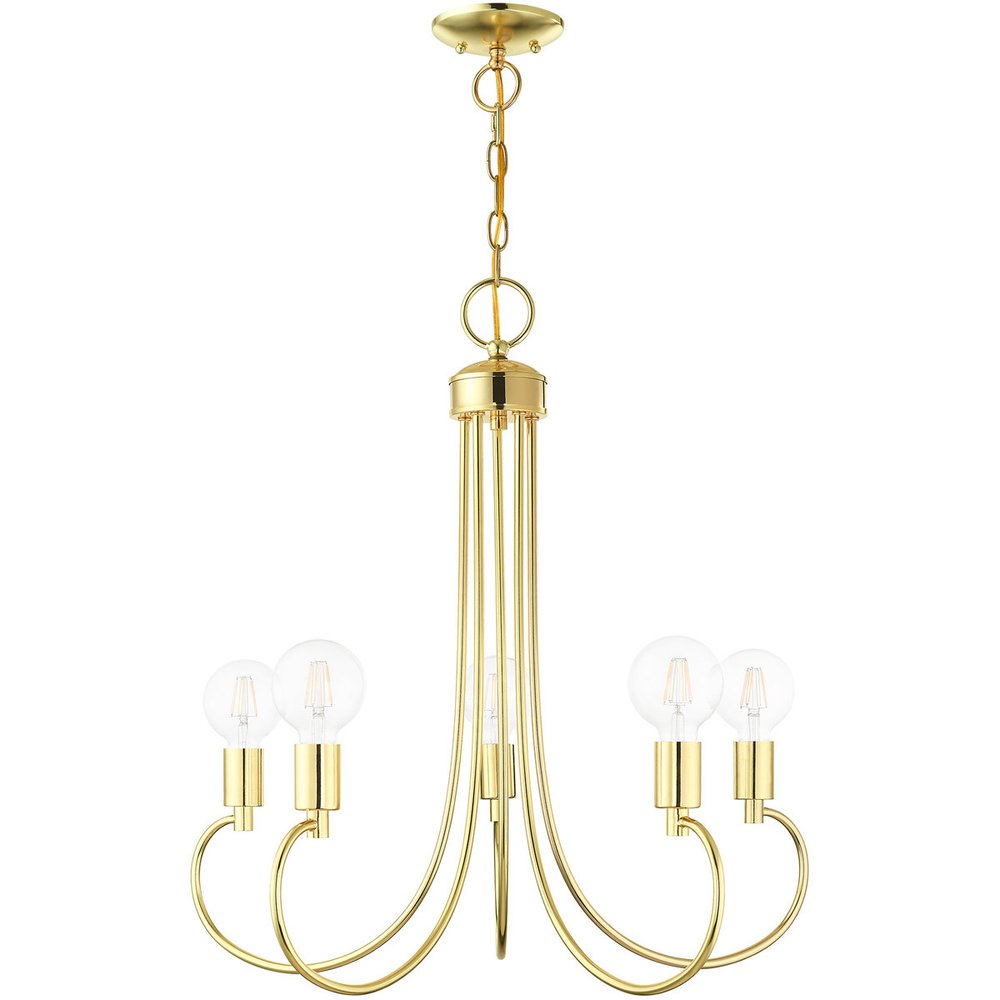 Brass Five Light Metal Dimmable Chandelier With Shades