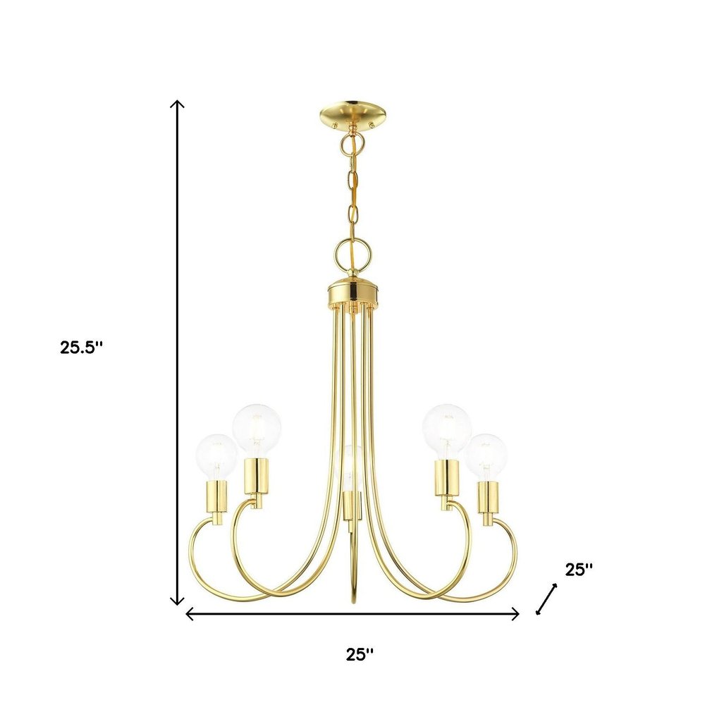 Brass Five Light Metal Dimmable Chandelier With Shades