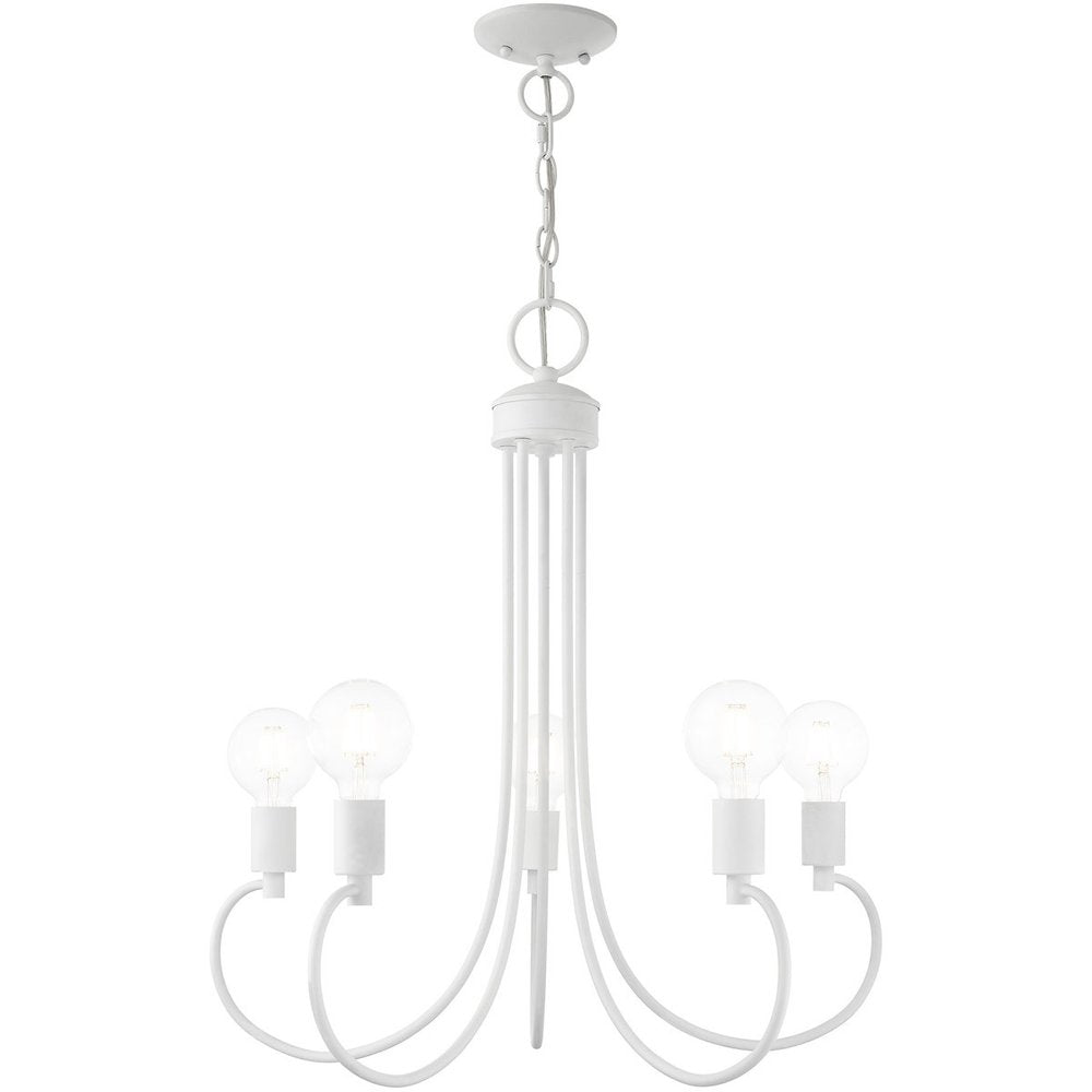 White Five Light Dimmable Chandelier With Shades