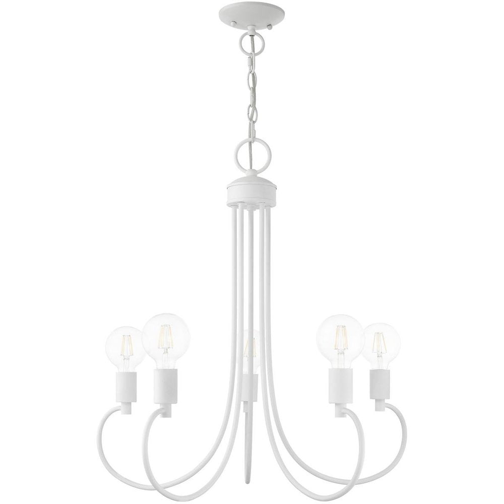 White Five Light Dimmable Chandelier With Shades