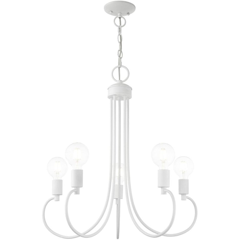 White Five Light Metal Dimmable Chandelier With Shades