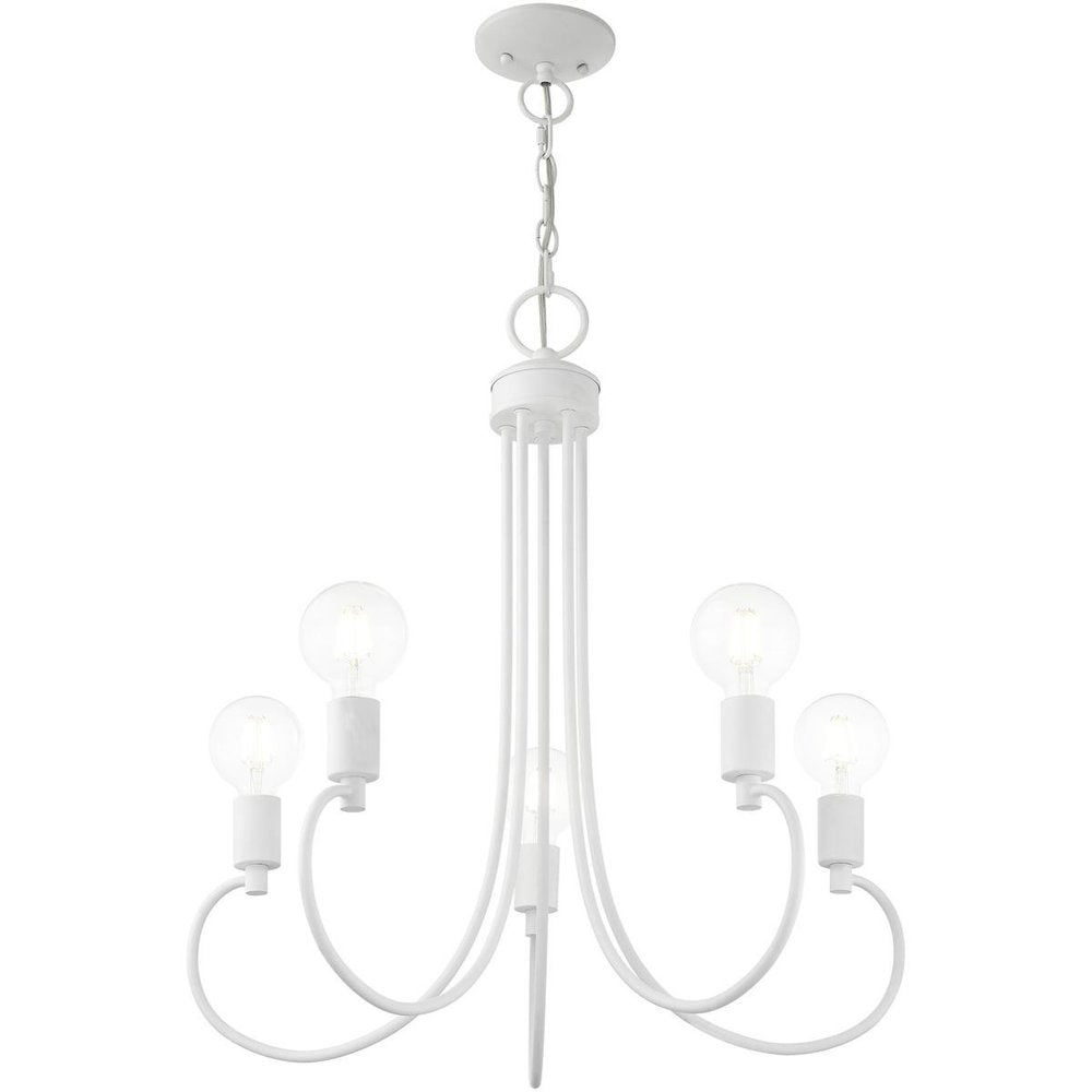 White Five Light Metal Dimmable Chandelier With Shades