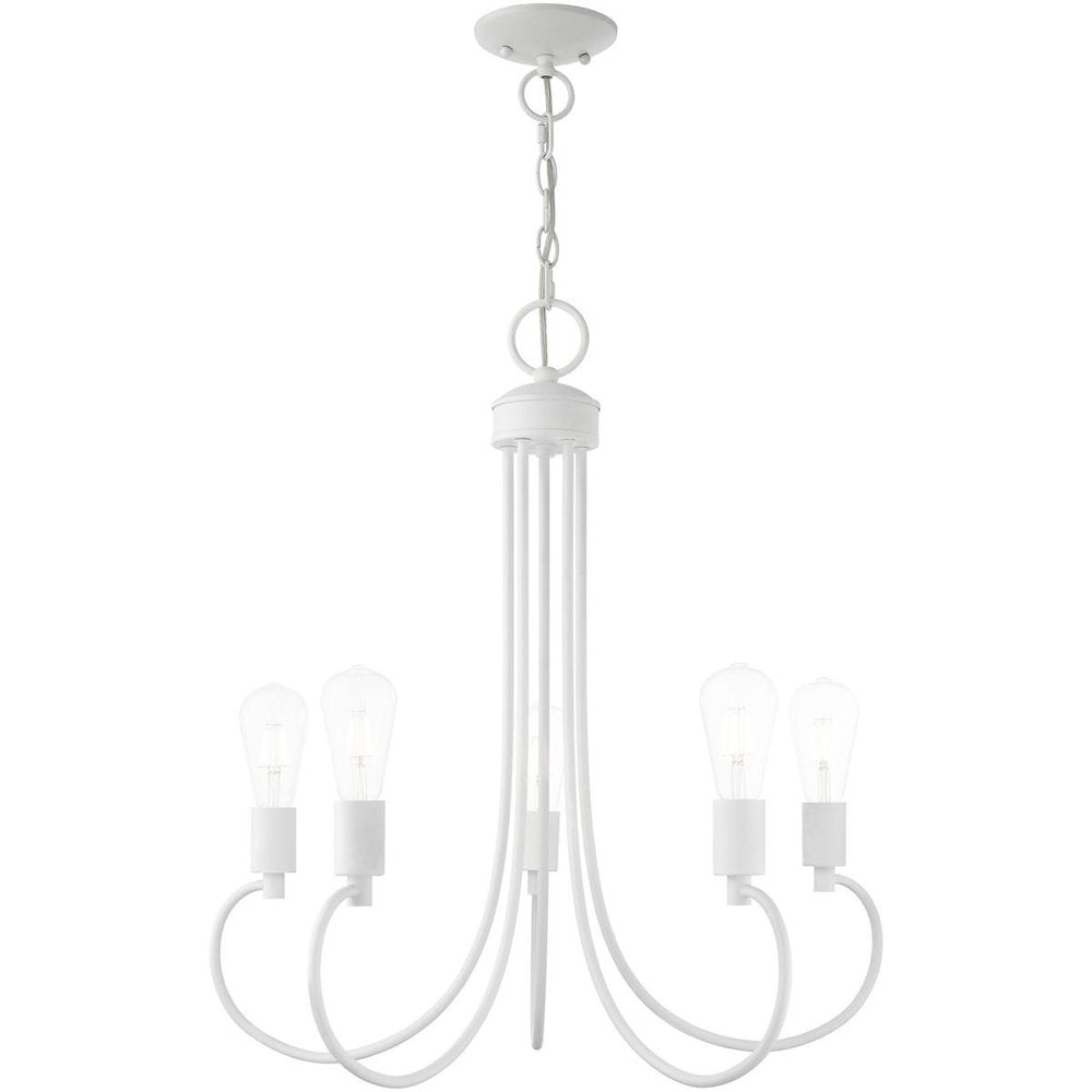 White Five Light Metal Dimmable Chandelier With Shades