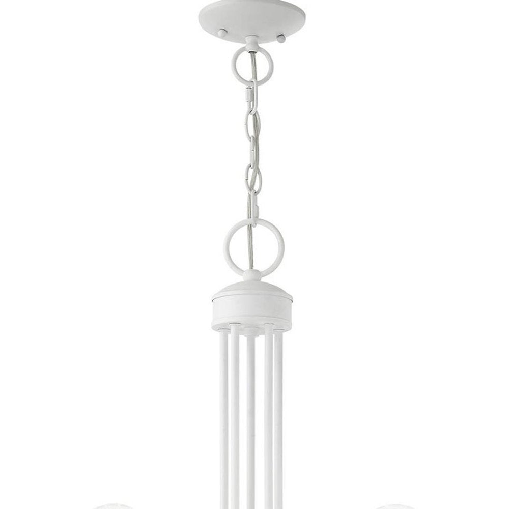 White Five Light Metal Dimmable Chandelier With Shades