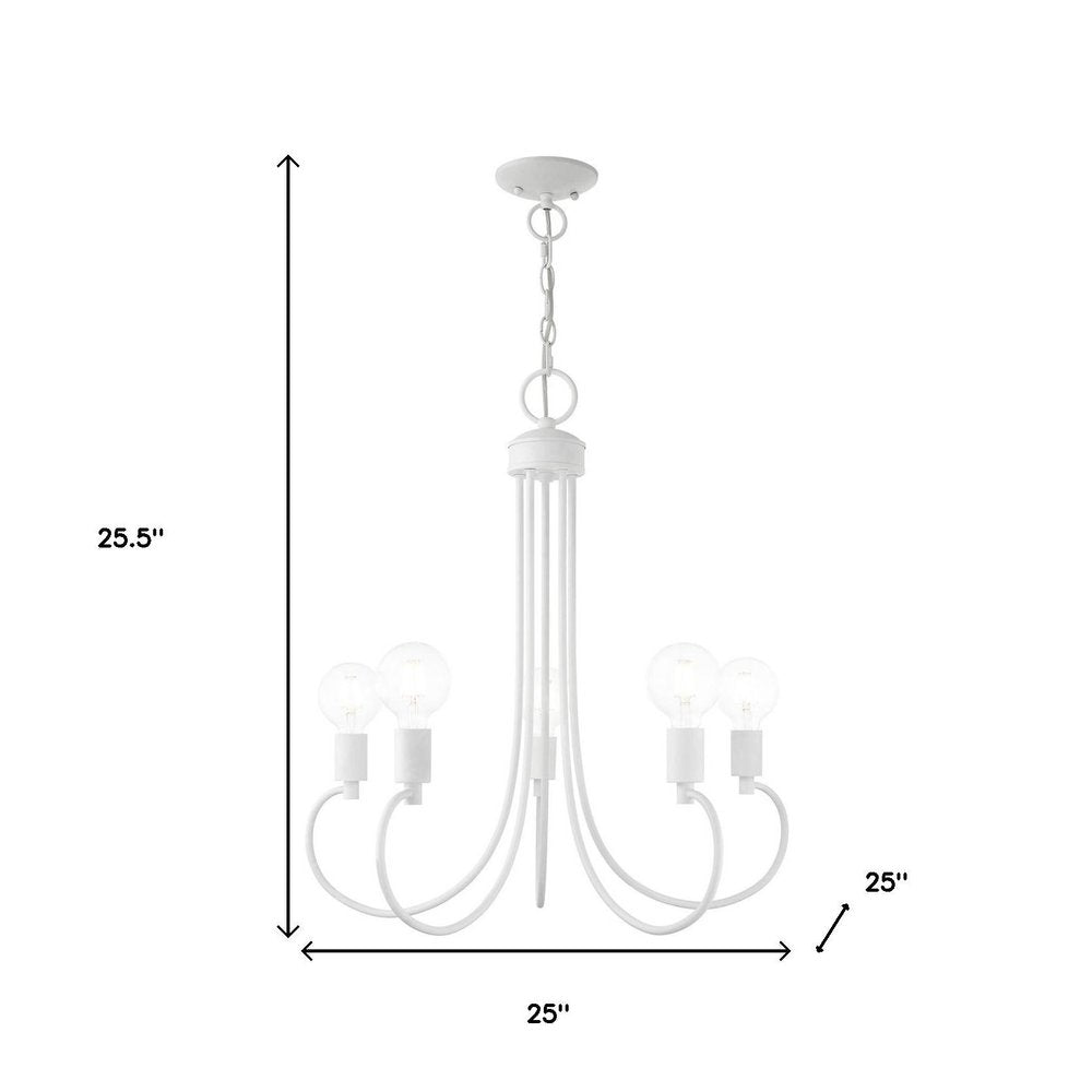 White Five Light Metal Dimmable Chandelier With Shades