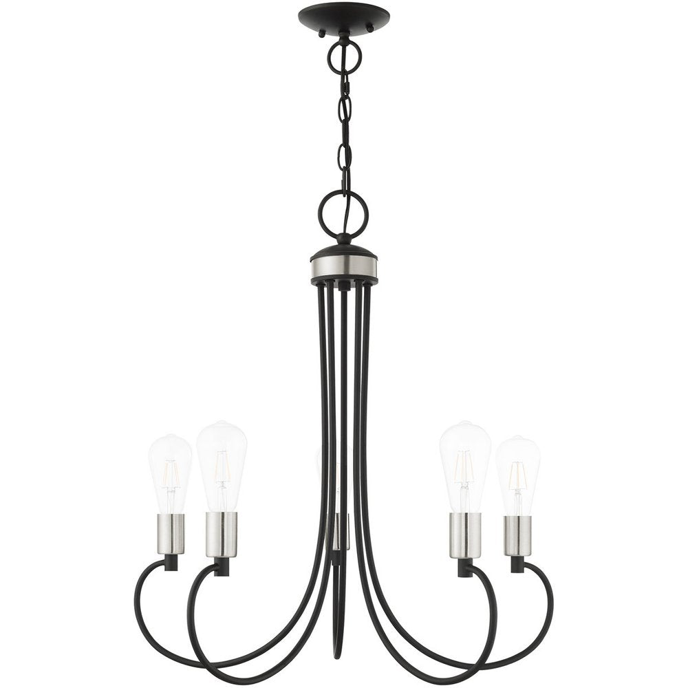 Black Five Light Metal Dimmable Chandelier With Shades