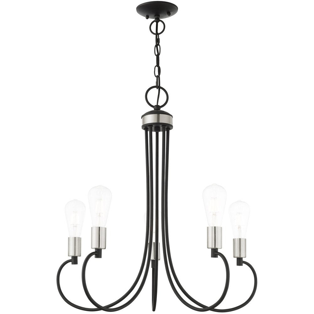 Black Five Light Metal Dimmable Chandelier With Shades