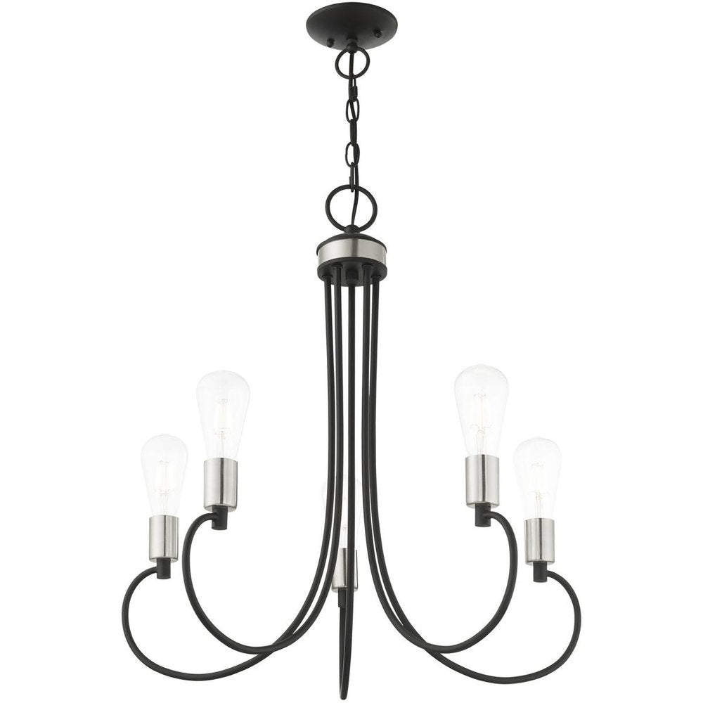 Black Five Light Metal Dimmable Chandelier With Shades