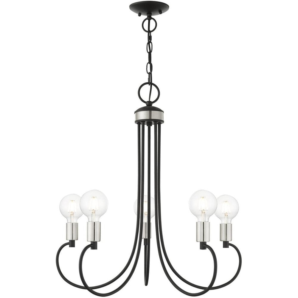 Black Five Light Metal Dimmable Chandelier With Shades
